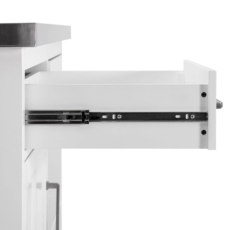 Isla de cocina con encimera de acero inoxidable y taburetes con respaldo en X - 57D x 46W x 41H pulgadas