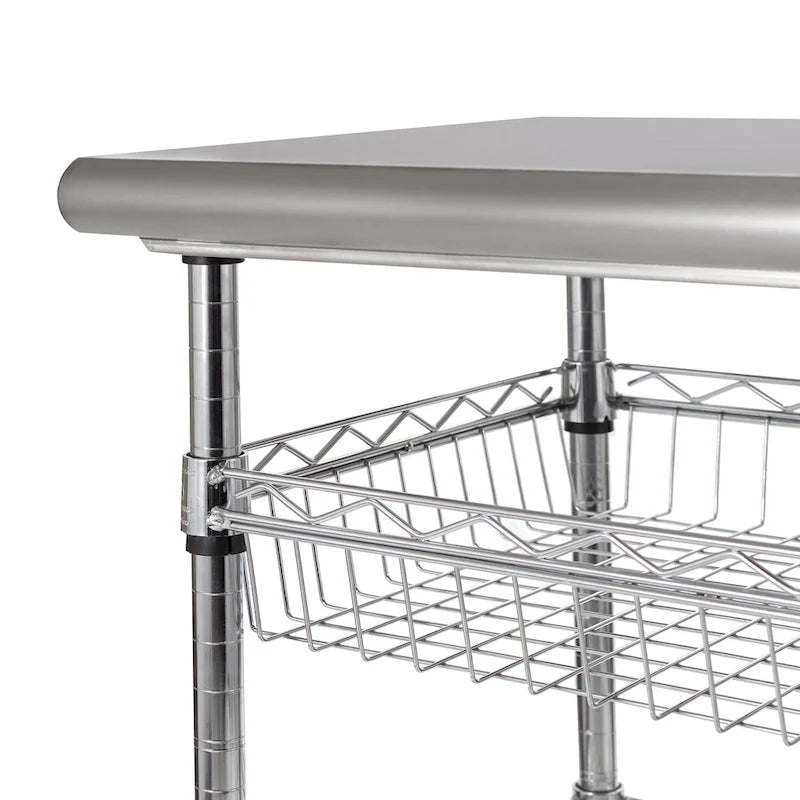 Carrito auxiliar de acero inoxidable, certificado por NSF - 30W x 20D x 36H pulgadas