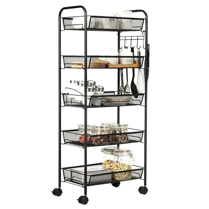 5 Tier Mesh Rolling File Utility Cart Storage Basket - 17 x 10 x 41 (L x W x H)