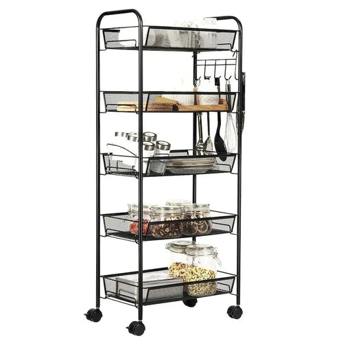 5 Tier Mesh Rolling File Utility Cart Storage Basket - 17 x 10 x 41 (L x W x H)
