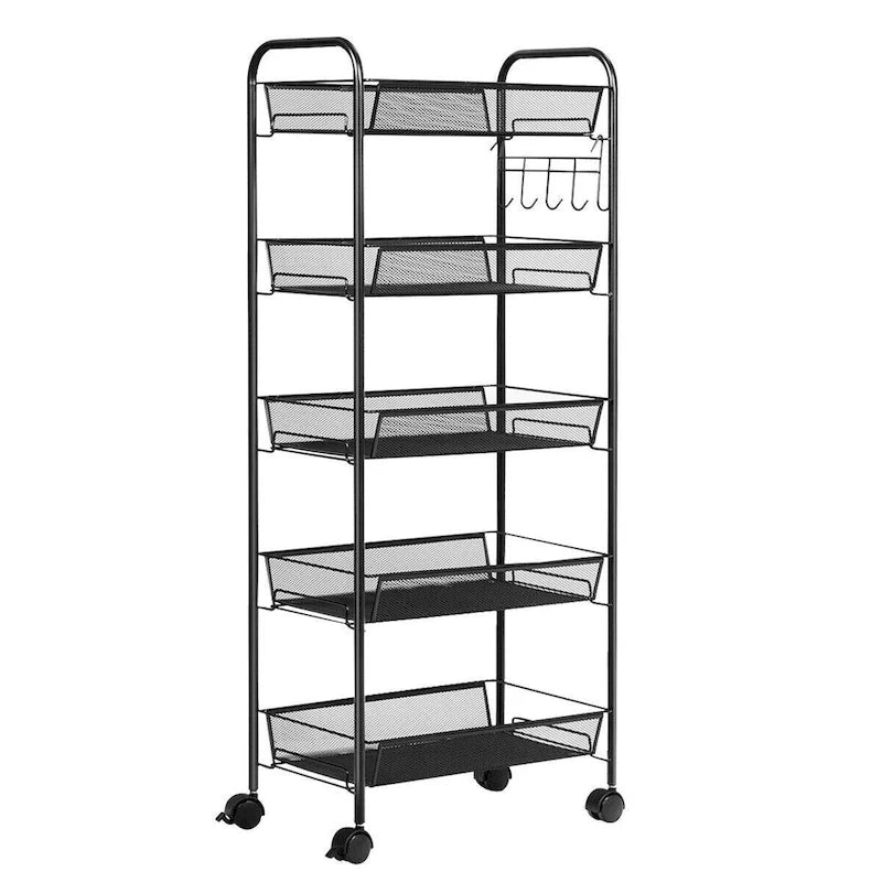 Carrito auxiliar portadocumentos de malla con ruedas y 5 niveles, 17L x 10W x 41H pulgadas