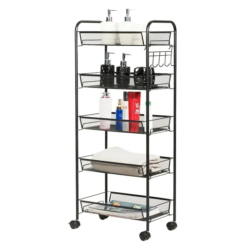 Carrello multiuso portadocumenti a rete a 5 livelli con ruote, 17L x 10W x 41H pollici