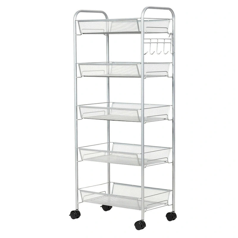 Carrito auxiliar portadocumentos de malla con ruedas y 5 niveles, 17L x 10W x 41H pulgadas