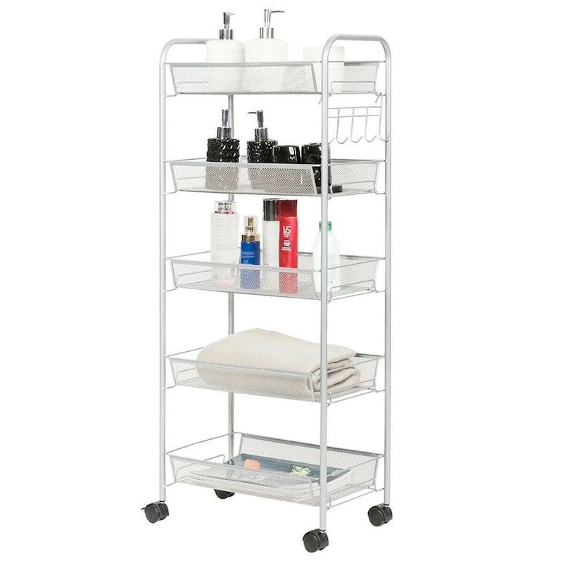 Carrello multiuso portadocumenti a rete a 5 livelli con ruote, 17L x 10W x 41H pollici