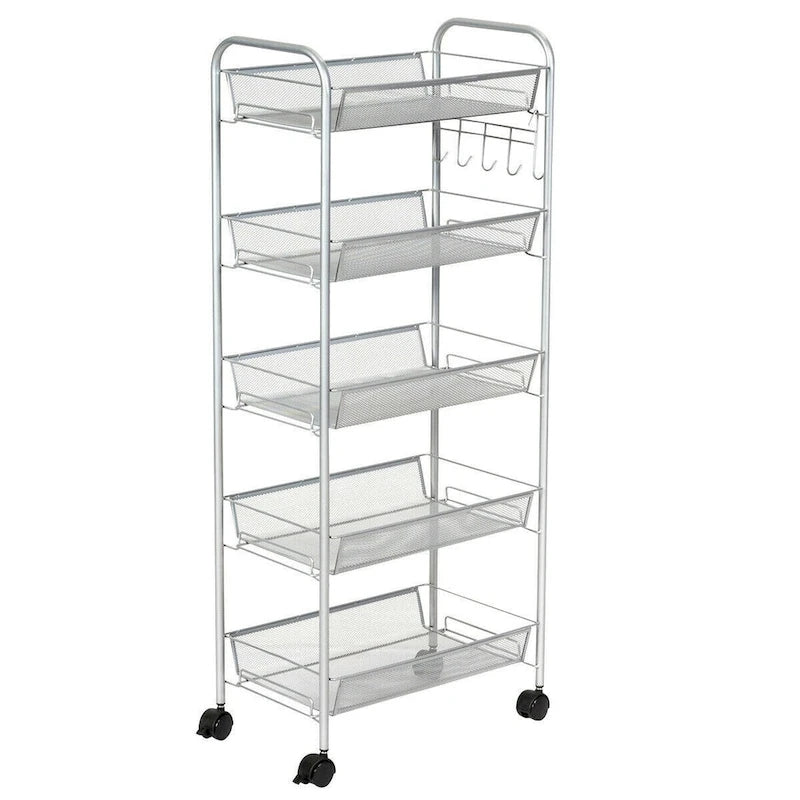 Carrello multiuso portadocumenti a rete a 5 livelli con ruote, 17L x 10W x 41H pollici