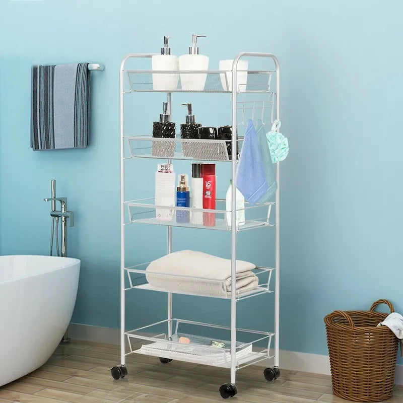 Carrello multiuso portadocumenti a rete a 5 livelli con ruote, 17L x 10W x 41H pollici