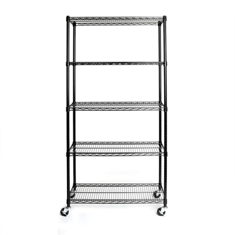 Estantería de alambre de acero con ruedas, certificada por NSF, de 5 niveles, negra - 35.43 x 17.72 x 70.87 pulgadas