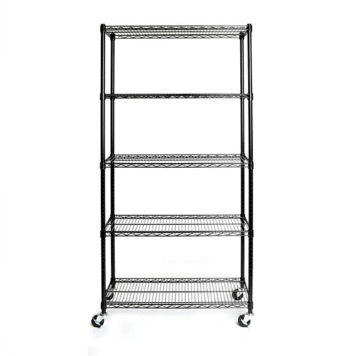 5-Tier NSF-Certified Steel Wire Shelving with Wheels, Black - 35.43 x 17.72 x 70.87 inches