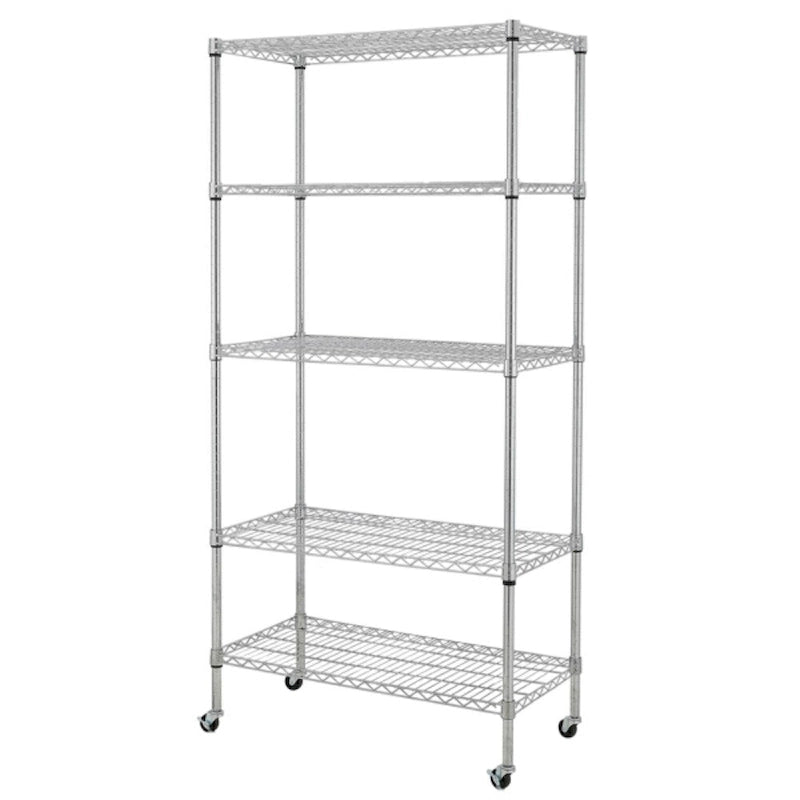 5-stufiges NSF-zertifiziertes Drahtregal aus Stahl mit Rollen, schwarz - 35.43 x 17.72 x 70.87 Zoll