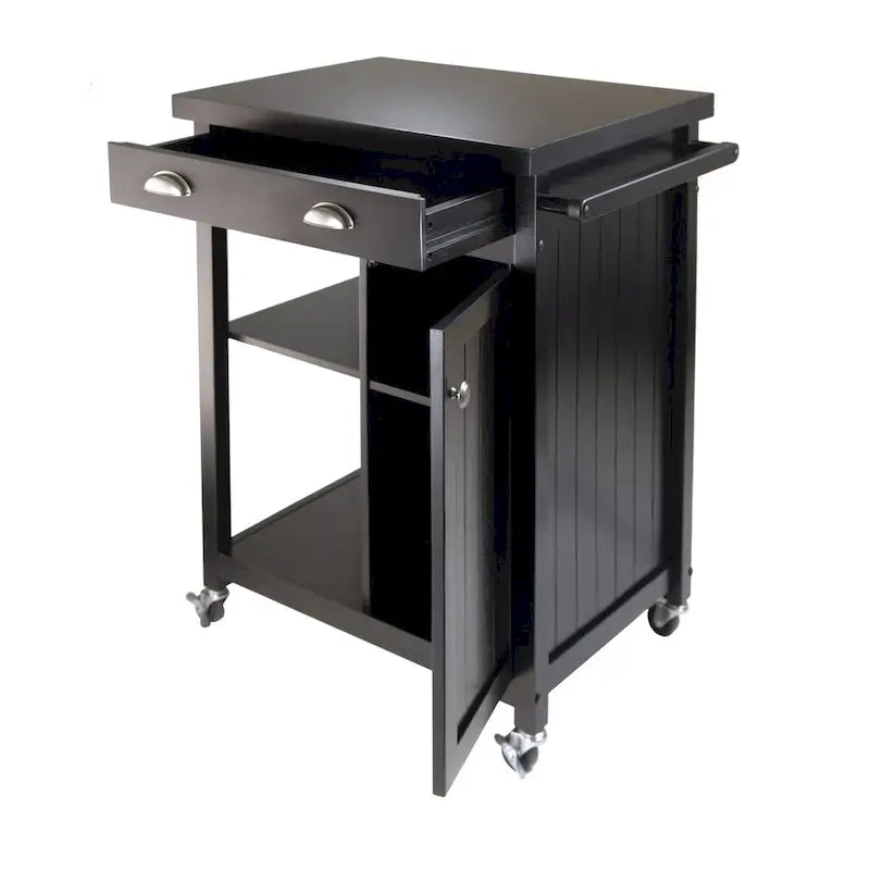 Carrito de cocina negro con cajón y armario - 27.76 x 19.37 x 34.02 pulgadas