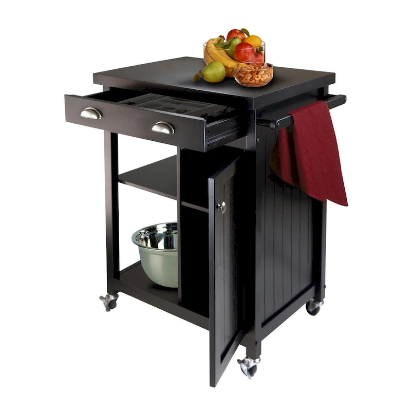 Carrito de cocina negro con cajón y armario - 27.76 x 19.37 x 34.02 pulgadas