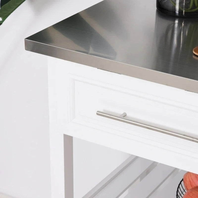 Wit kookeiland op wielen met 2 laden en roestvrijstalen blad - 47.25L x 19.75W x 36H inch