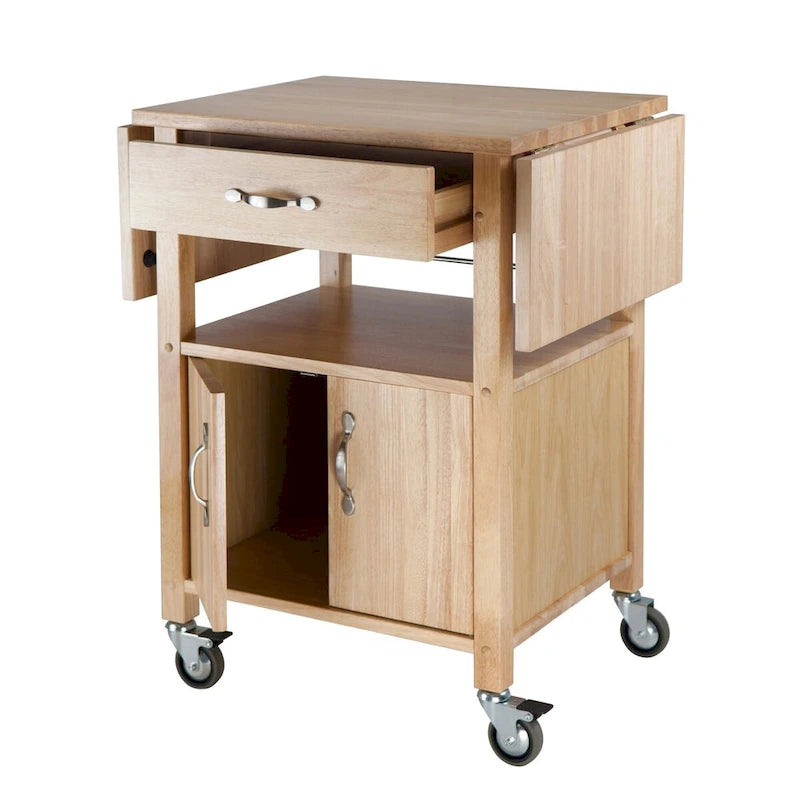 Carrito de cocina con ala abatible, cajón y gabinete, acabado natural - 43.27 x 20.16 x 33.27 pulgadas