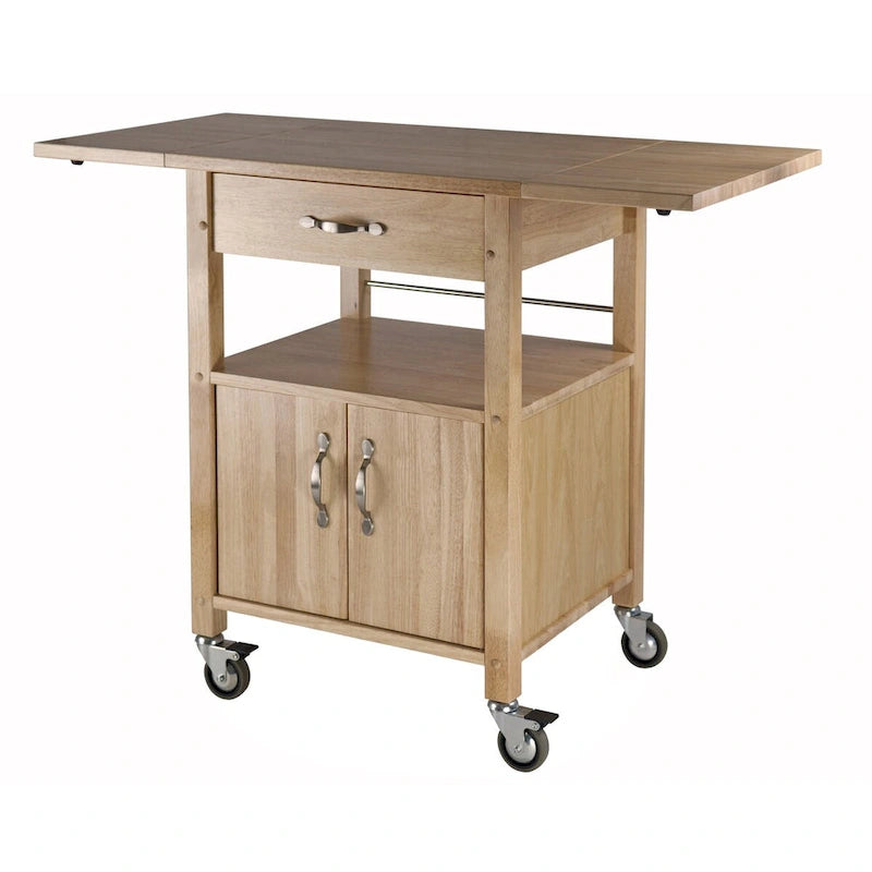 Carrito de cocina con ala abatible, cajón y gabinete, acabado natural - 43.27 x 20.16 x 33.27 pulgadas