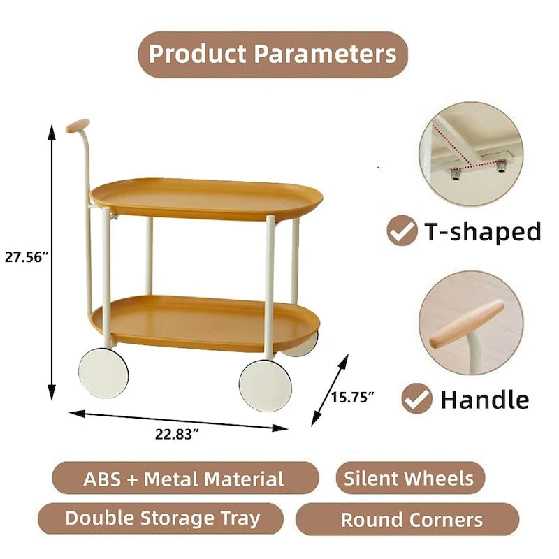 Carrito de bar metálico moderno de 2 niveles con ruedas - 15.75L x 22.83W x 27.56H pulgadas