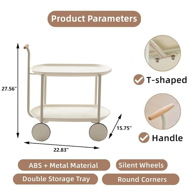 Carrito de bar metálico moderno de 2 niveles con ruedas - 15.75L x 22.83W x 27.56H pulgadas
