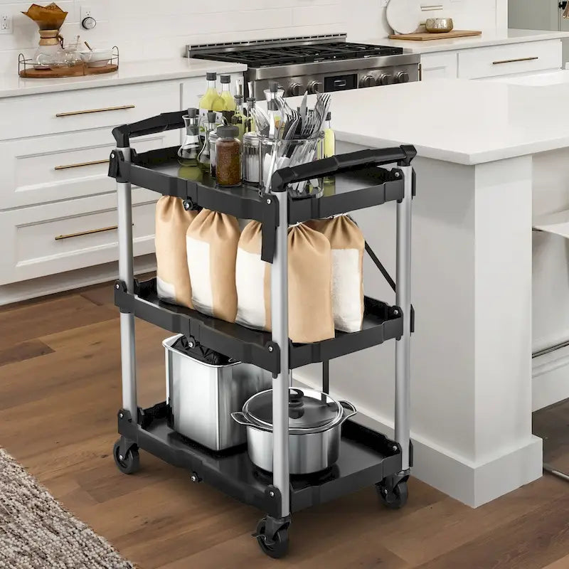 Carrito de cocina portátil de 3 niveles con ruedas giratorias