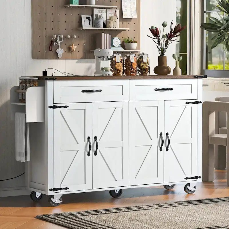 53.5-Zoll-Kücheninsel im Landhausstil mit Steckdose und ausklappbarer Platte