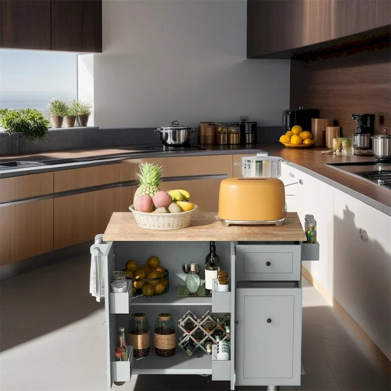 Carrito de cocina con ruedas, estante de almacenamiento interno y armario extraíble