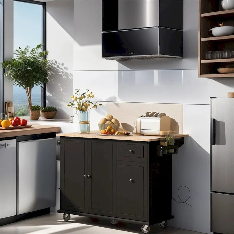 Carrito de cocina con ruedas, estante de almacenamiento interno y armario extraíble