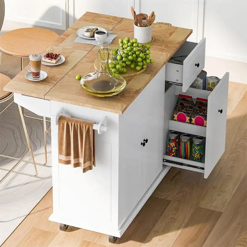 Carrito de cocina con ruedas, estante de almacenamiento interno y armario extraíble