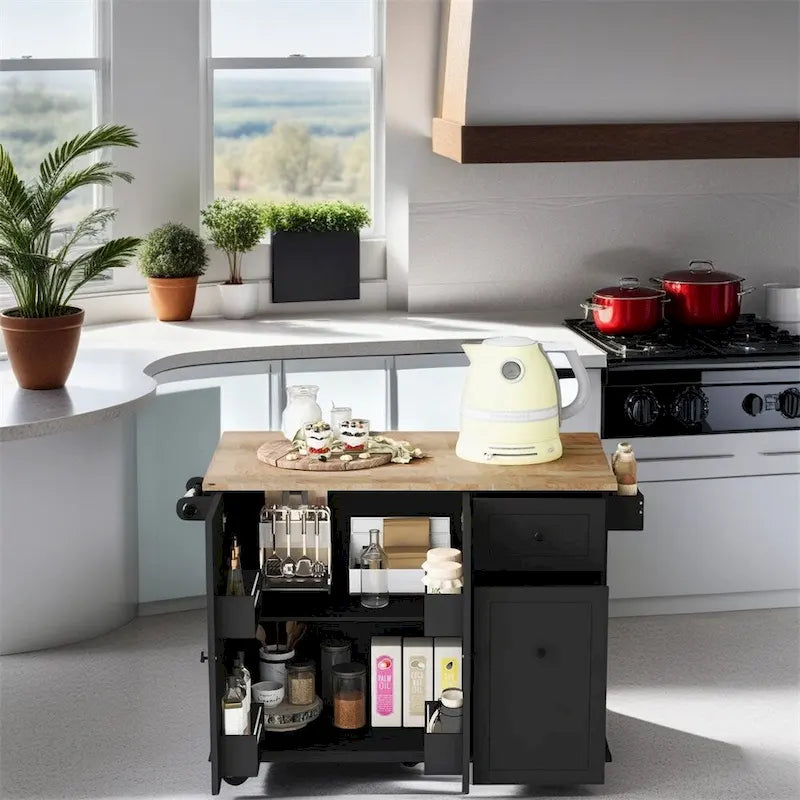 Carrito de cocina con ruedas, estante de almacenamiento interno y armario extraíble