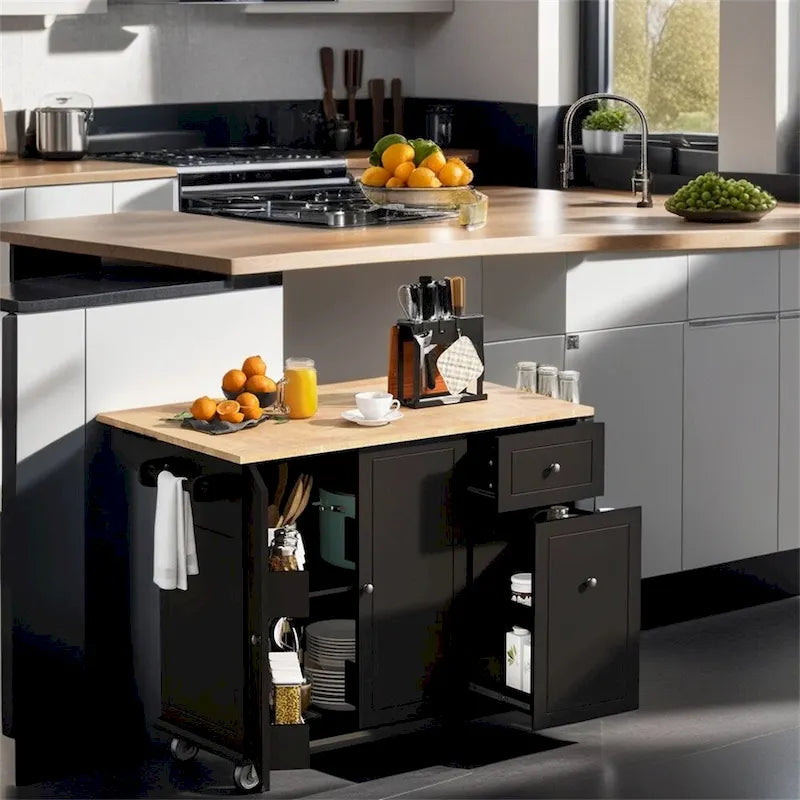Carrito de cocina con ruedas, estante de almacenamiento interno y armario extraíble