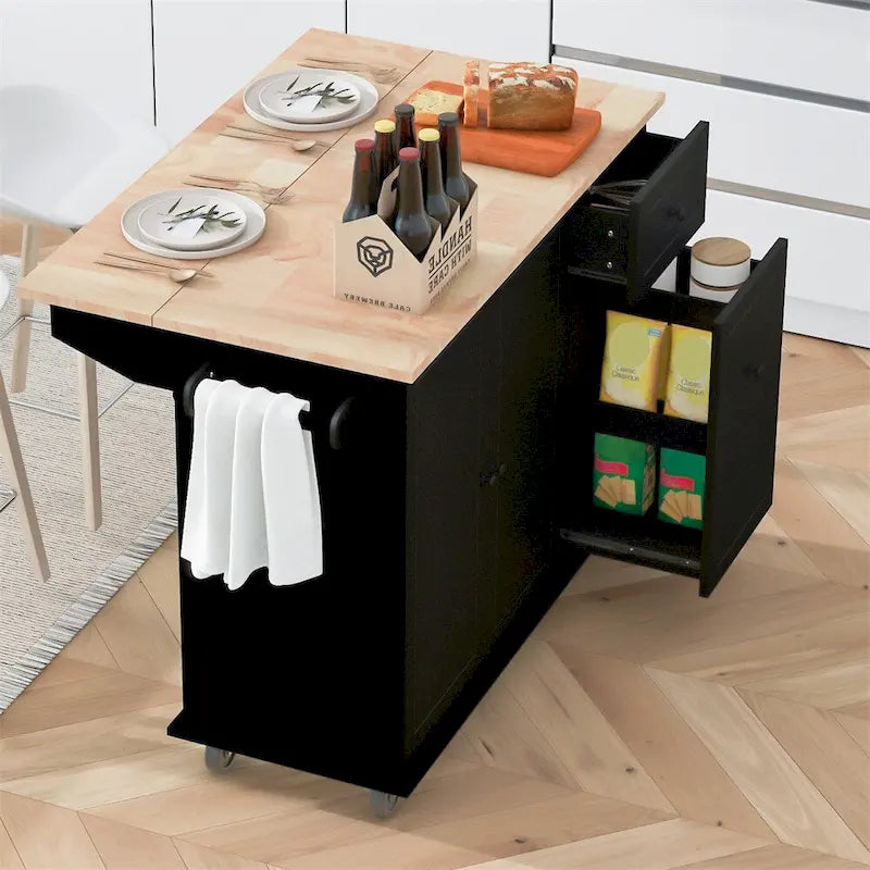 Carrito de cocina con ruedas, estante de almacenamiento interno y armario extraíble