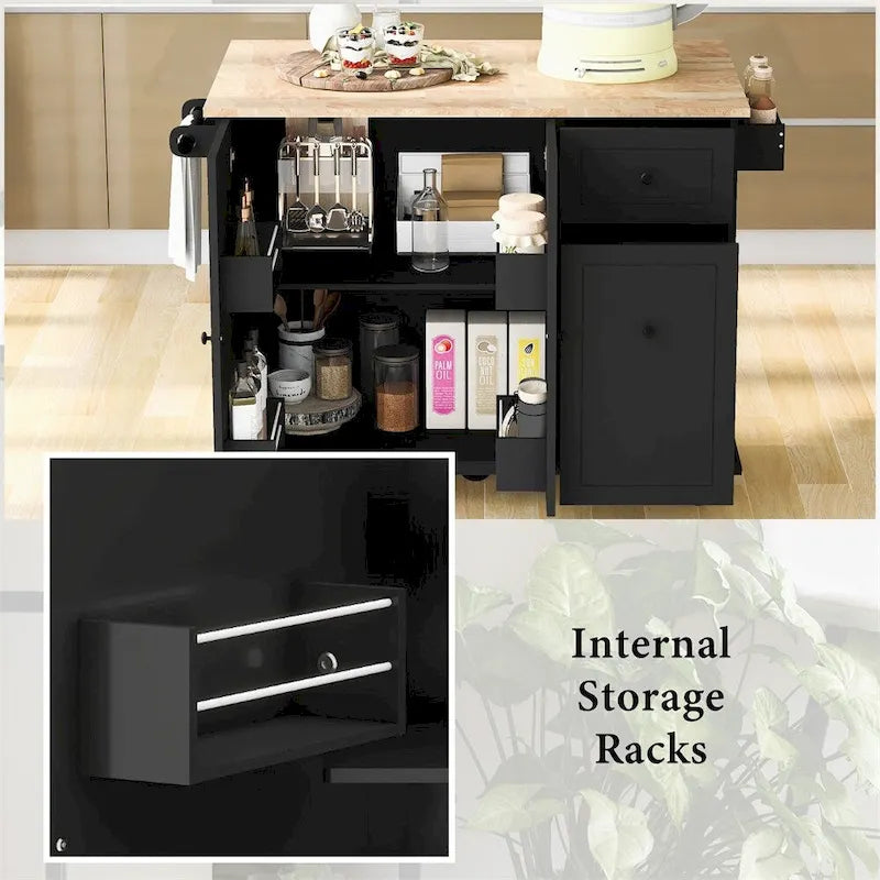 Carrito de cocina con ruedas, estante de almacenamiento interno y armario extraíble