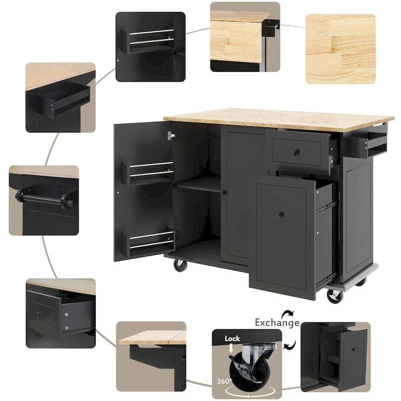 Carrito de cocina con ruedas, estante de almacenamiento interno y armario extraíble