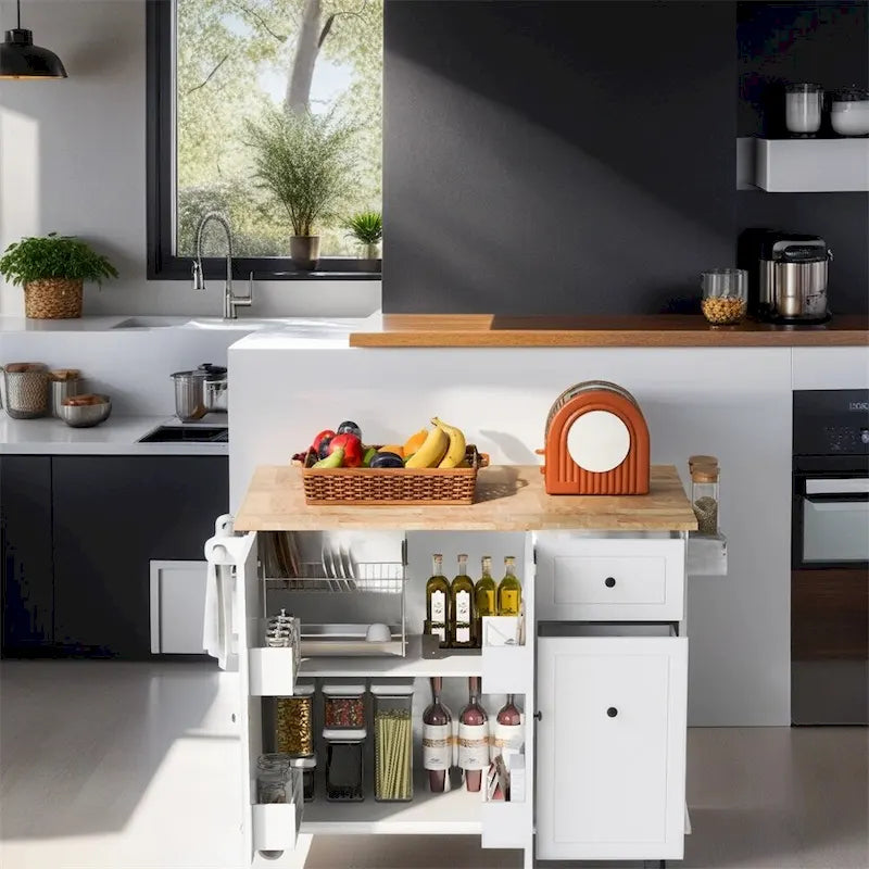 Carrito de cocina con ruedas, estante de almacenamiento interno y armario extraíble