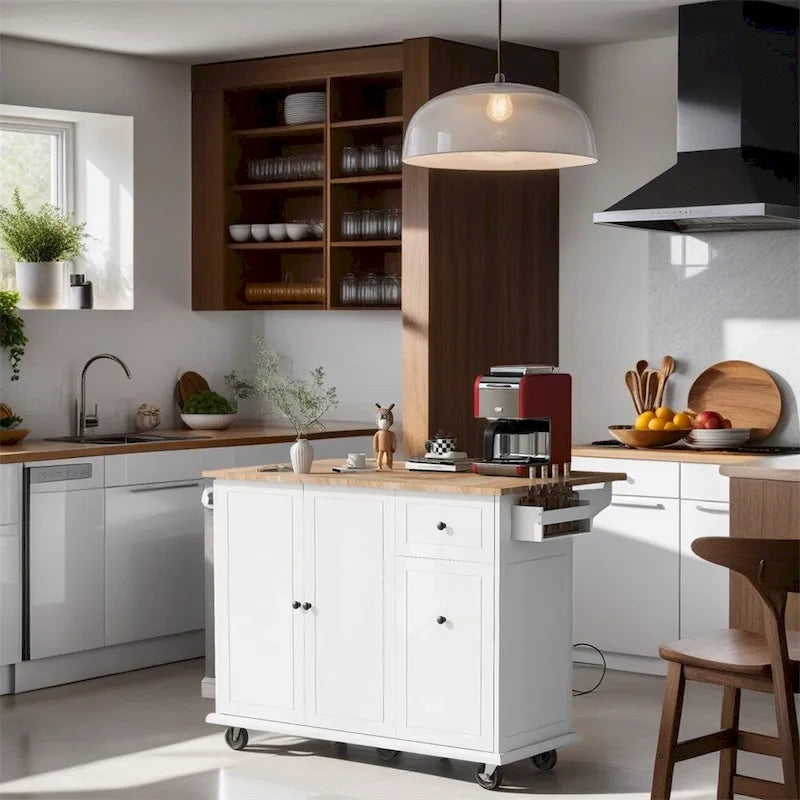 Carrito de cocina con ruedas, estante de almacenamiento interno y armario extraíble