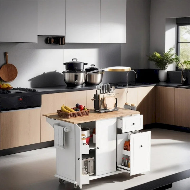 Carrito de cocina con ruedas, estante de almacenamiento interno y armario extraíble