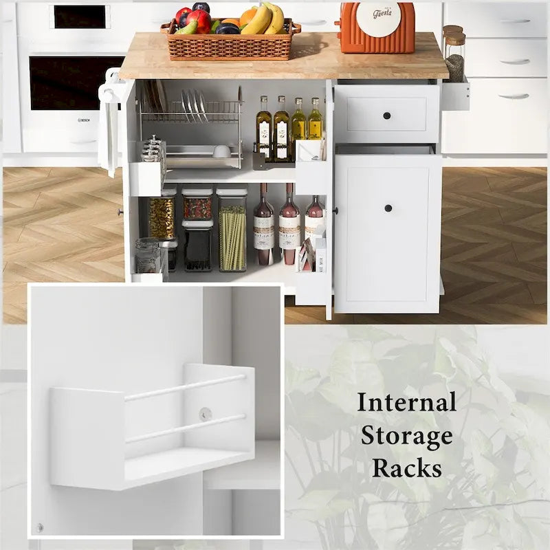 Carrito de cocina con ruedas, estante de almacenamiento interno y armario extraíble