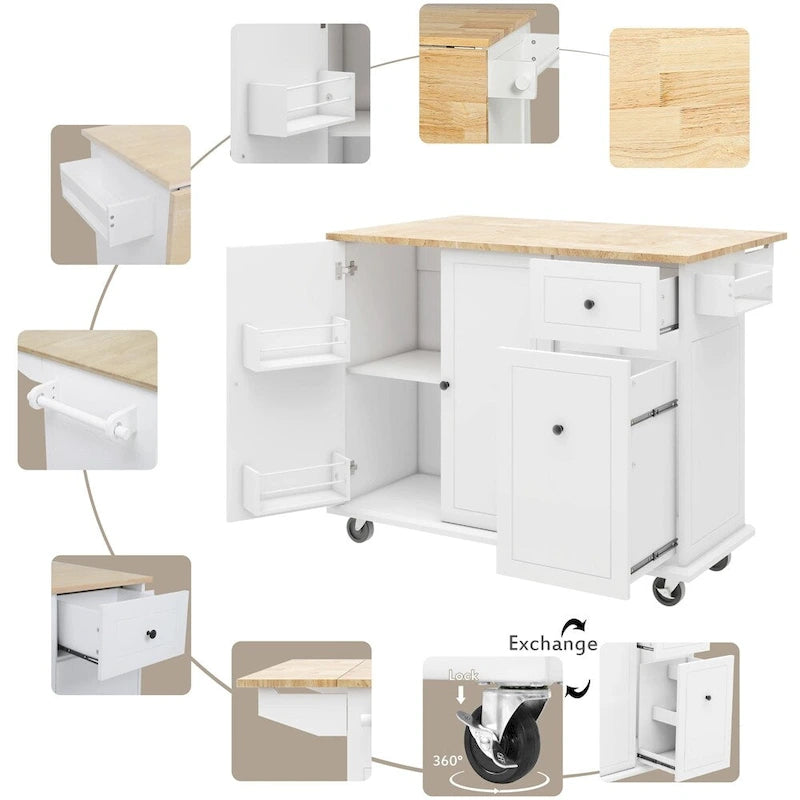 Carrito de cocina con ruedas, estante de almacenamiento interno y armario extraíble