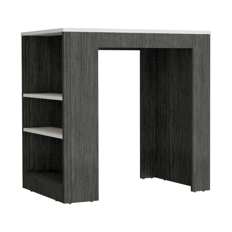 Isla de cocina con tres estantes laterales, gris concreto / mármol Ibiza