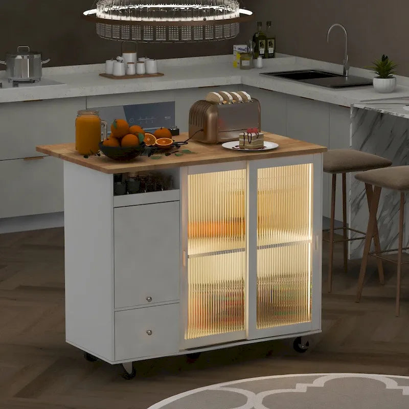 Carrito de cocina con luz LED, ala abatible y estante ajustable