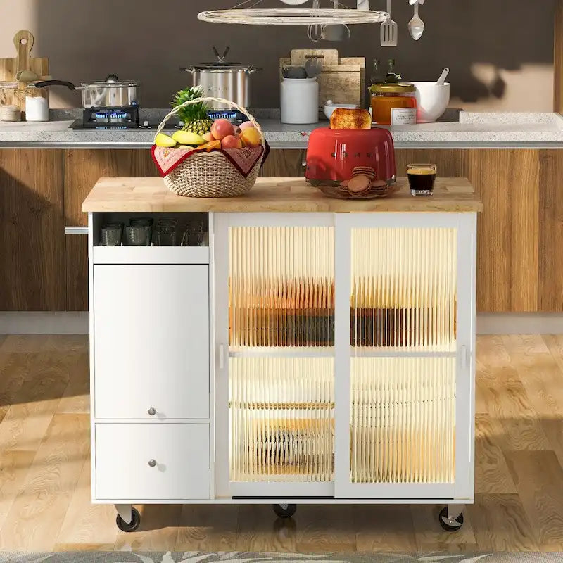 Carrito de cocina con luz LED, ala abatible y estante ajustable