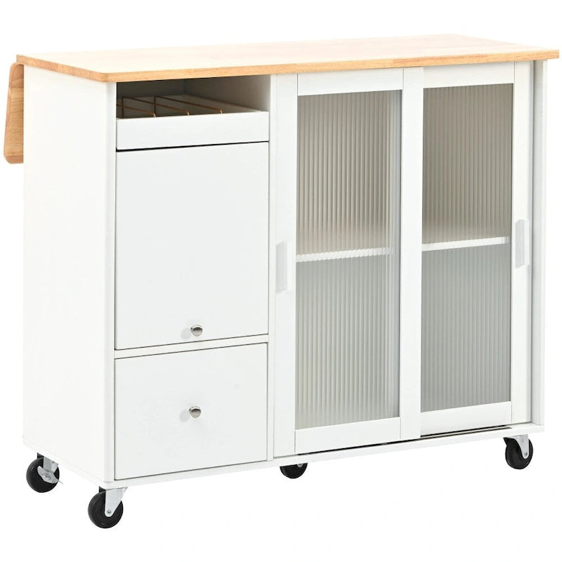 Carrito de cocina con luz LED, ala abatible y estante ajustable