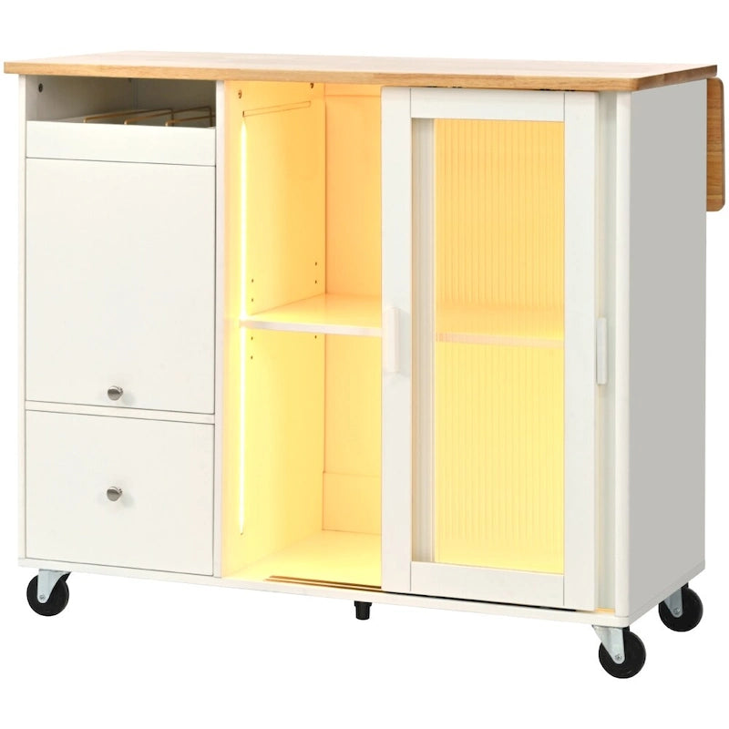 Carrito de cocina con luz LED, ala abatible y estante ajustable