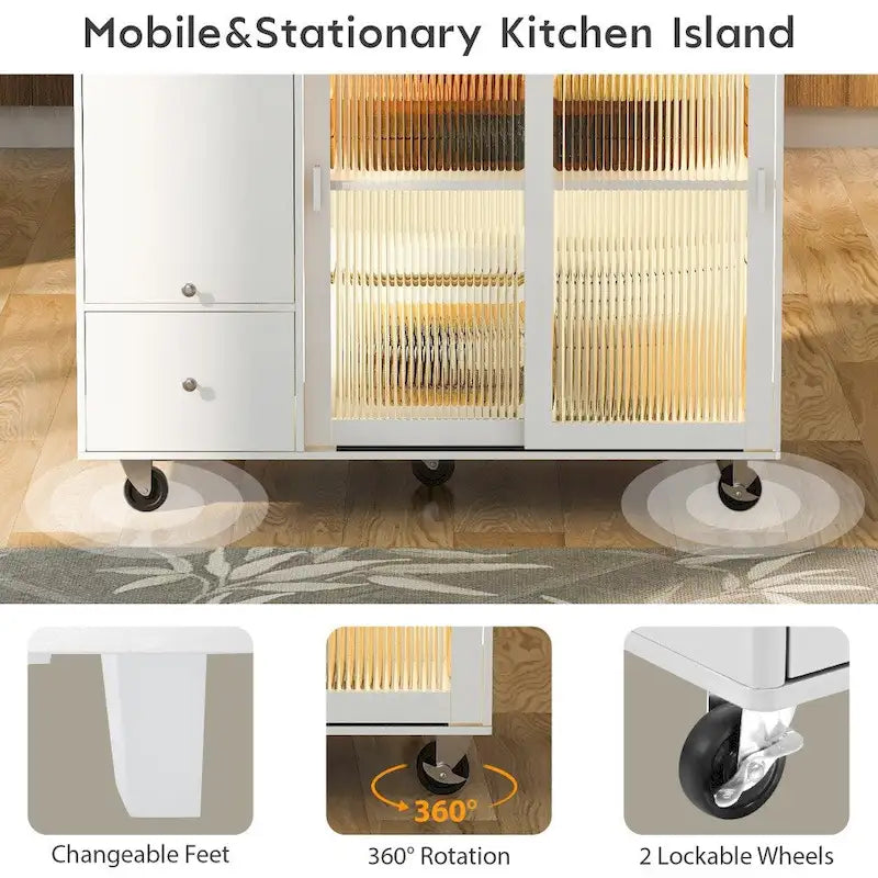 Carrito de cocina con luz LED, ala abatible y estante ajustable