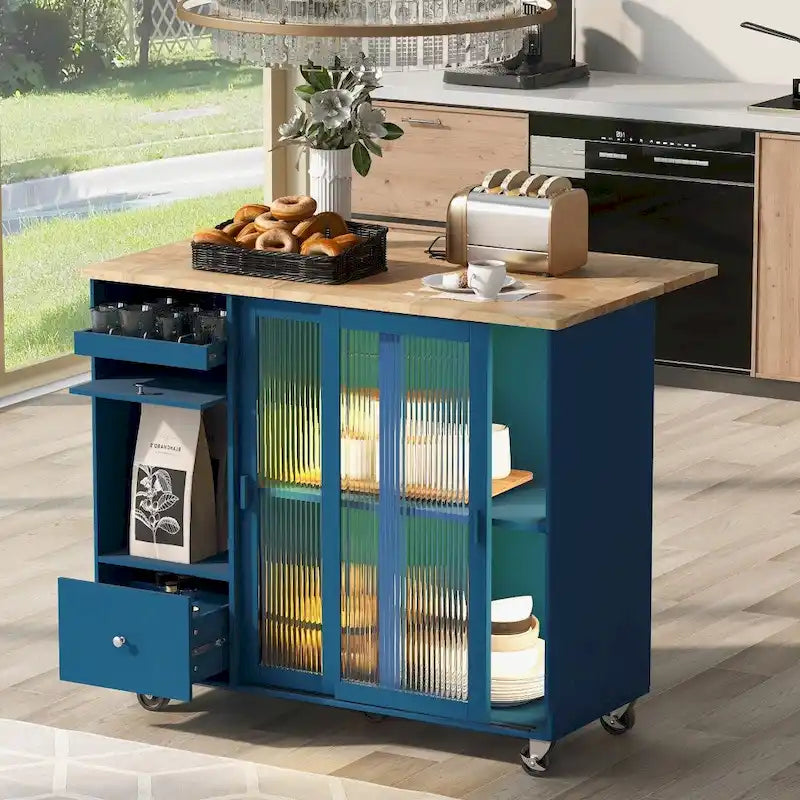 Carrito de cocina con luz LED, ala abatible y estante ajustable