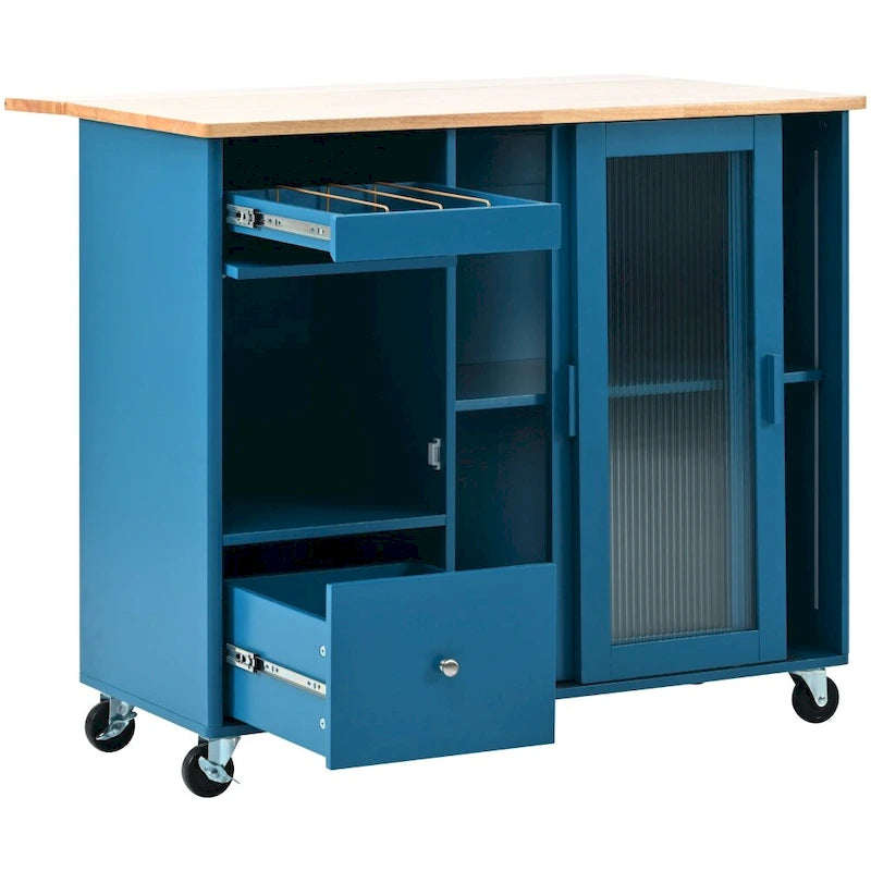 Carrito de cocina con luz LED, ala abatible y estante ajustable