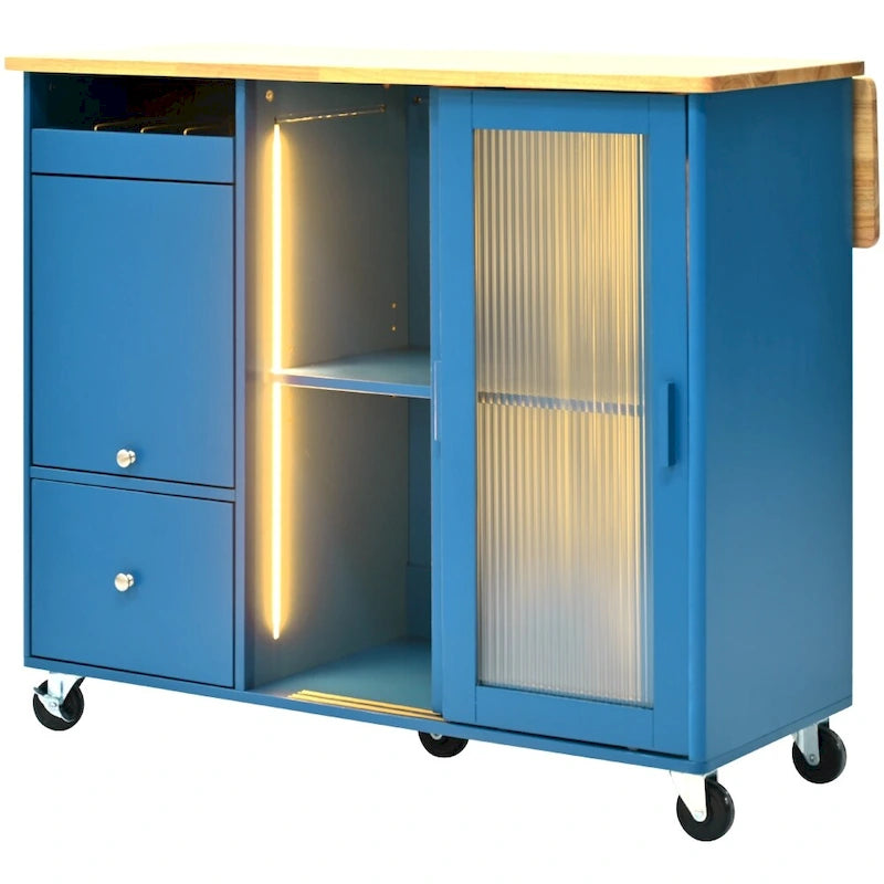 Carrito de cocina con luz LED, ala abatible y estante ajustable