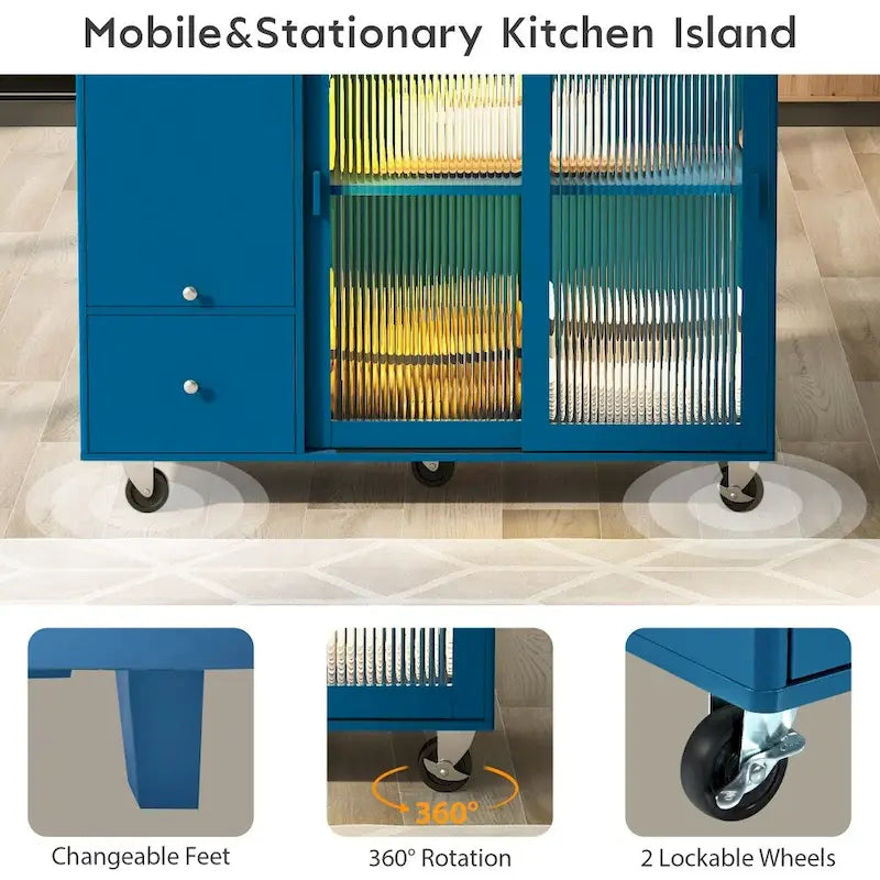 Carrito de cocina con luz LED, ala abatible y estante ajustable