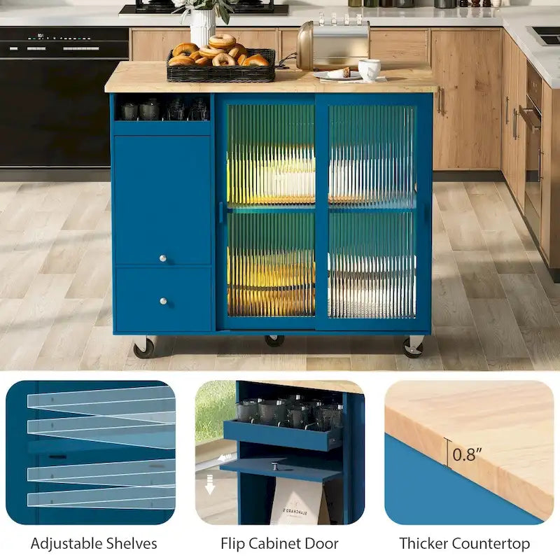 Carrito de cocina con luz LED, ala abatible y estante ajustable