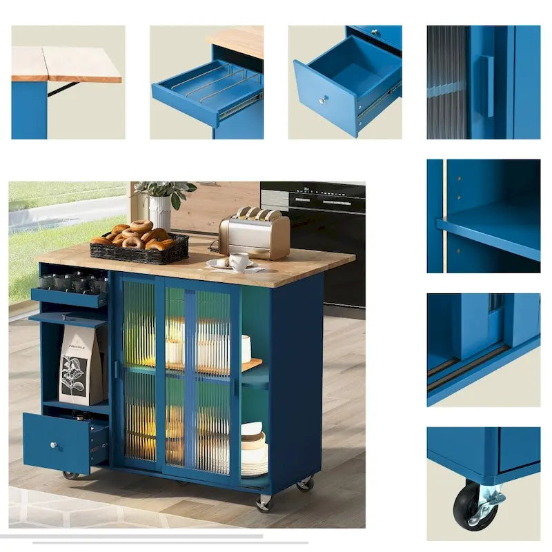 Carrito de cocina con luz LED, ala abatible y estante ajustable