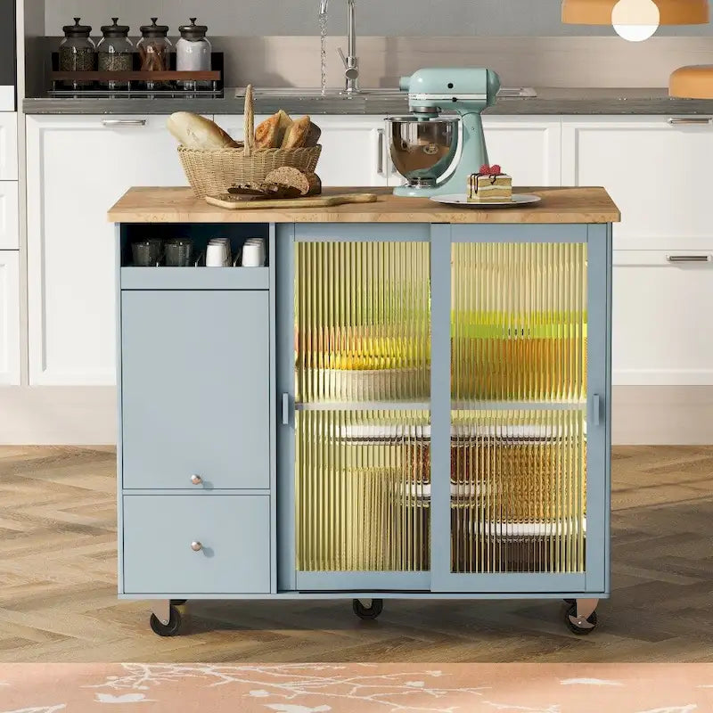 Carrito de cocina con luz LED, ala abatible y estante ajustable