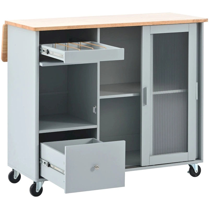 Carrito de cocina con luz LED, ala abatible y estante ajustable