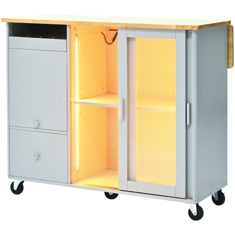 Carrito de cocina con luz LED, ala abatible y estante ajustable